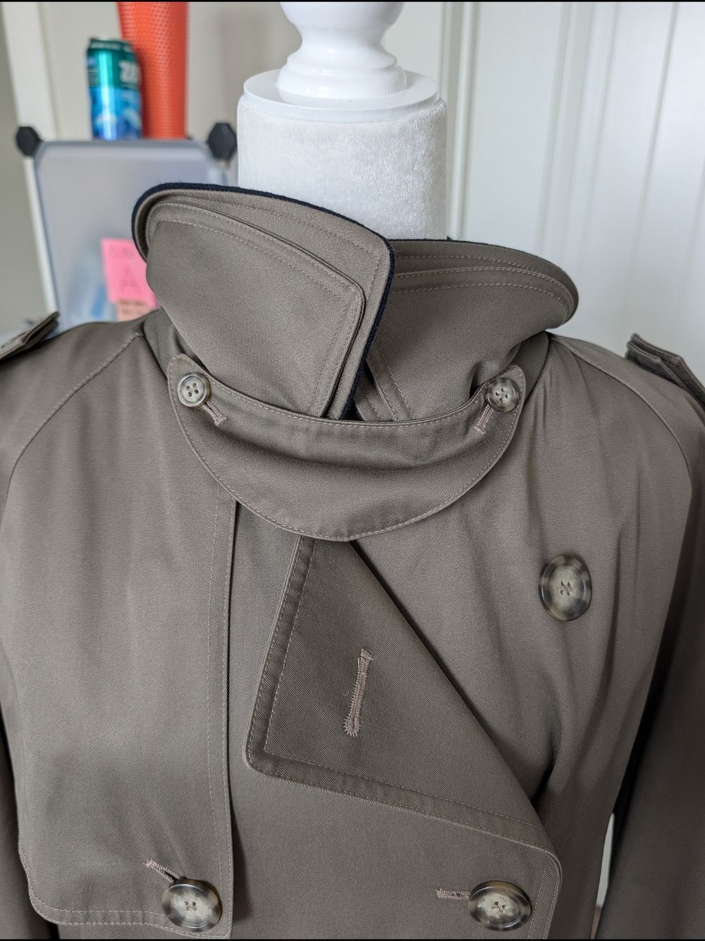 Chaps Ralph Lauren Mens Olive Green Vintage Double Breasted Trench Coat Size 46R - Picture 10 of 16